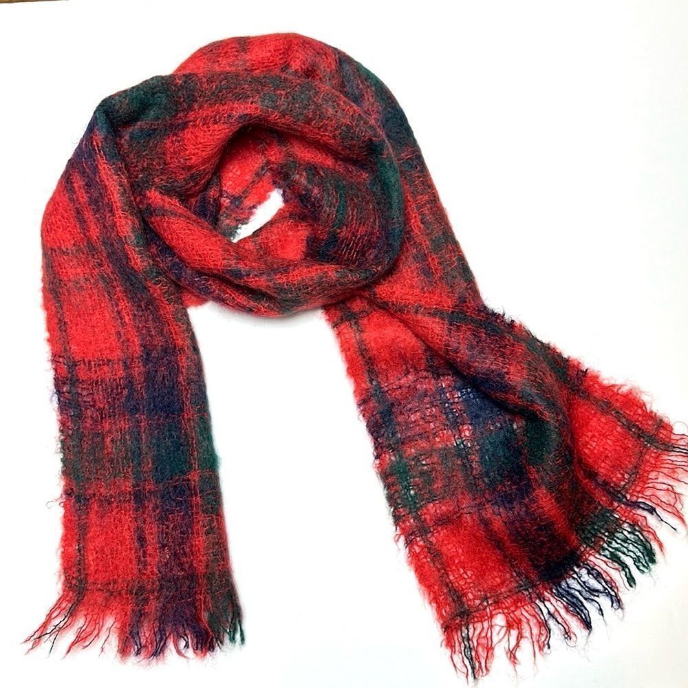 Highlands Vintage Mohair Scarf Red Plaid made in Scotland Men’s Women’s